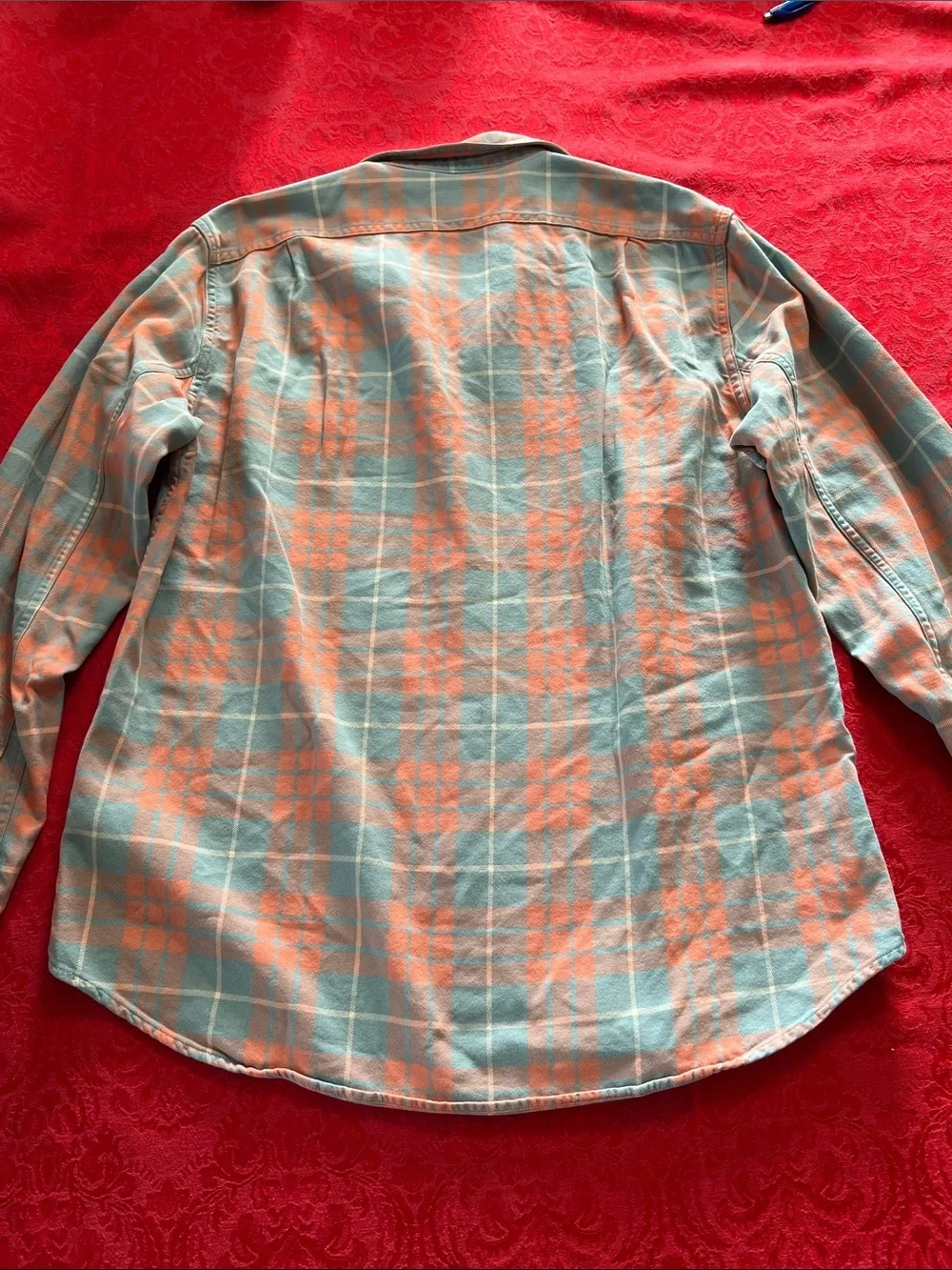 J.Crew Men’s Medium Coral Blue Plaid Cotton Button-Down Shirt Sporting Goods